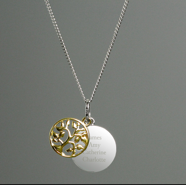 Personalised Sterling Silver & 9ct Gold Family Tree Of Life Necklace