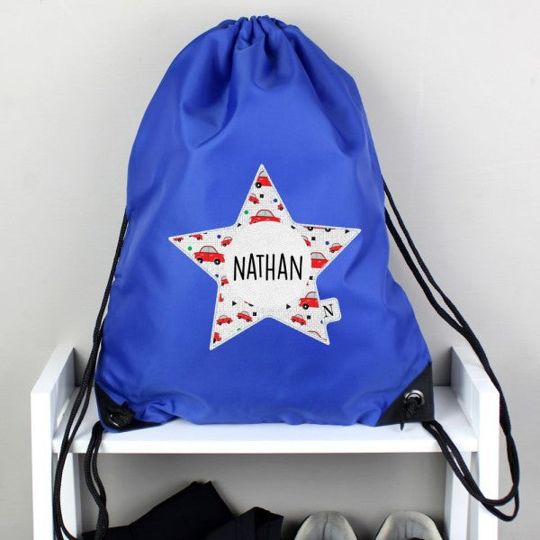 Personalised Star With Car Pattern Blue Kit Bag