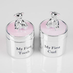 Bambino Silver Plated First Tooth & Curl Box Set - Pink