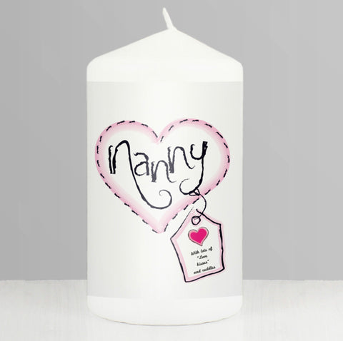 Personalised Heart Stitch Nanny Pillar Candle