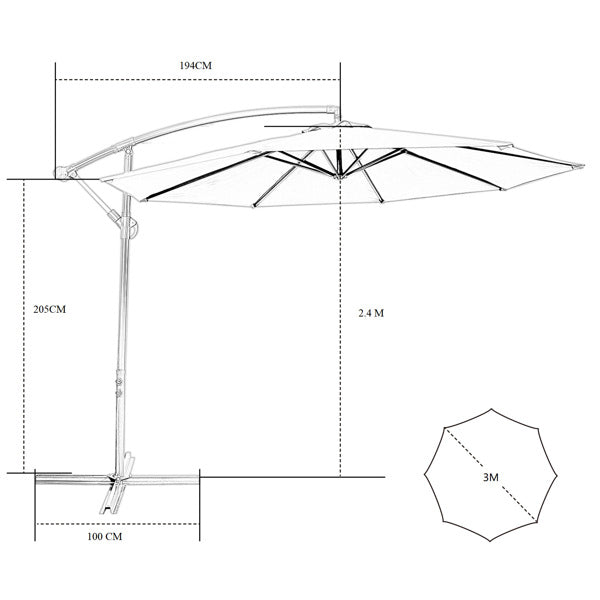 3m Garden Parasol - Cream