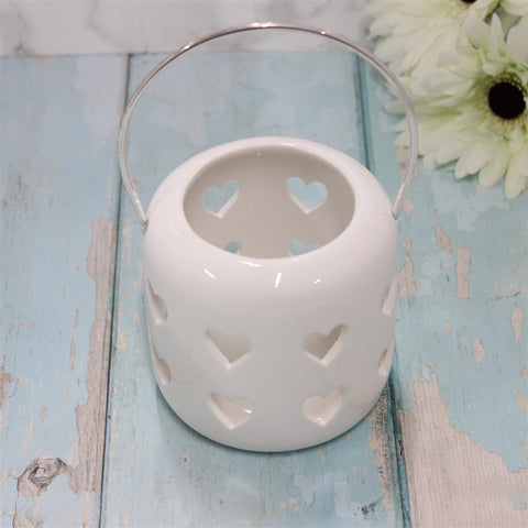 White Lantern With Cut Out Hearts Design