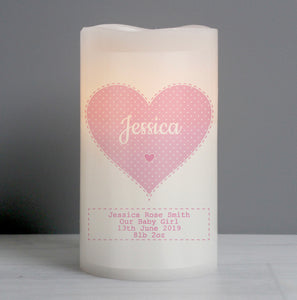 Personalised Stitch & Dot Baby Girl Nightlight LED Candle