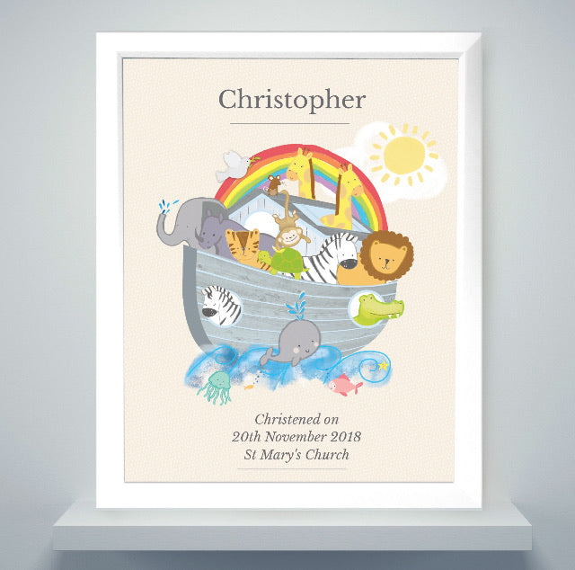 Personalised Noahs Ark White Framed Print