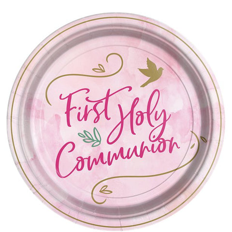 Pink 1st Communion Paper Plates