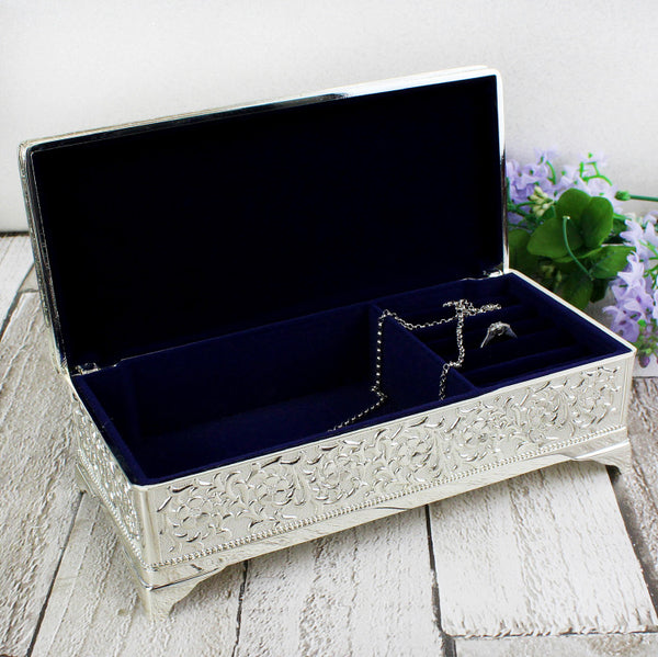 Personalised Classic Antique Silver Plated Jewellery Box