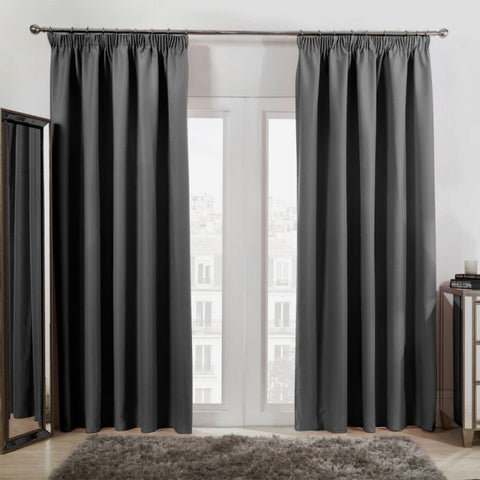 Pencil Pleat Thermal Blackout Curtains - Charcoal Grey