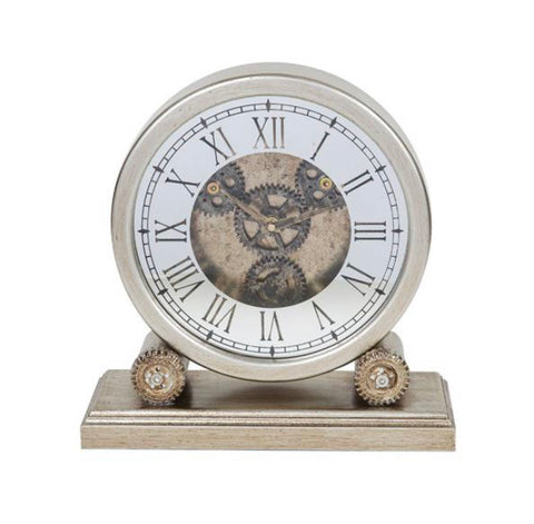 William Widdop Silver Wooden Mantel Clock With Moving Cogs