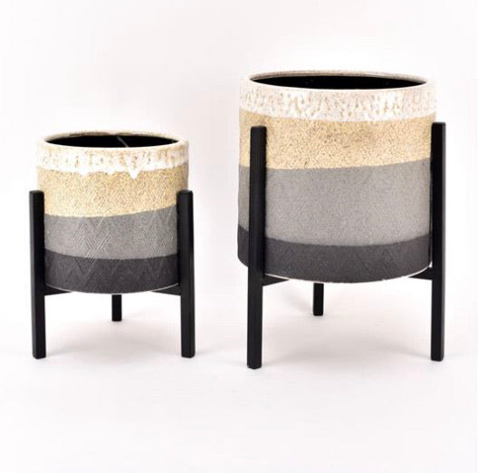 Set Of 2 Contemporary Ceramic Planters