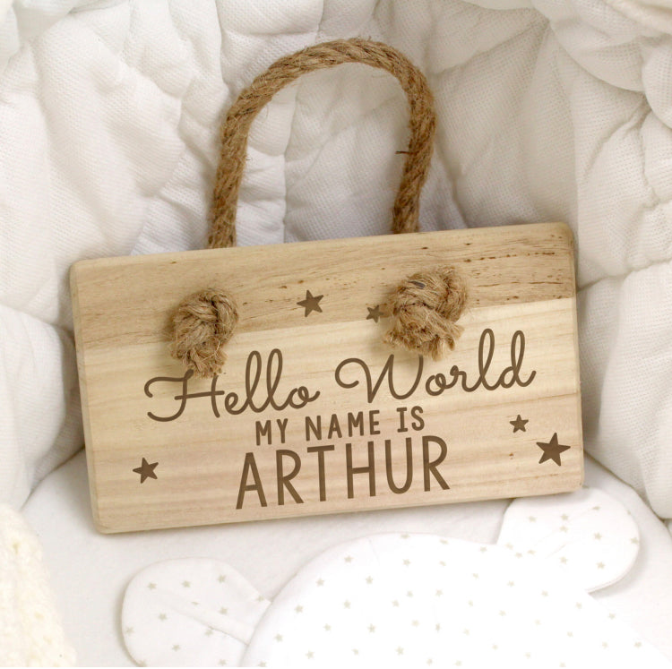 Personalised Hello World Wooden Sign