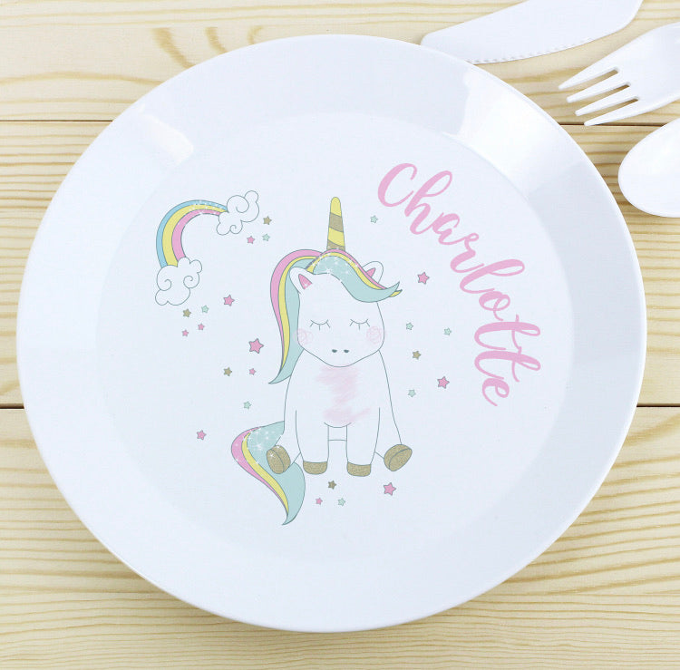 Personalised Baby Unicorn Plastic Plate