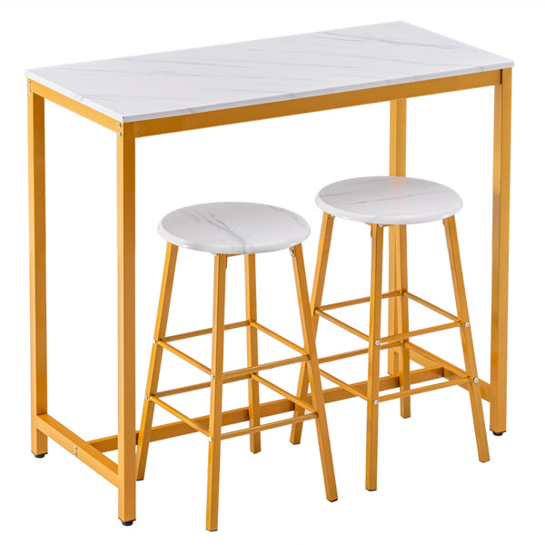 Simple Bar Table & Stools - Marble/Gold