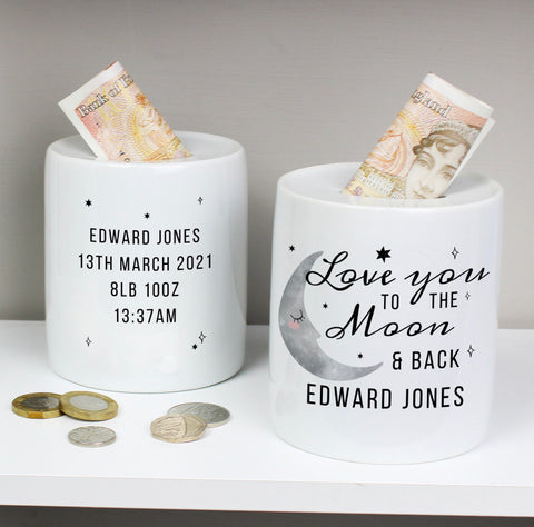 Personalised To the Moon and Back Ceramic Money Box