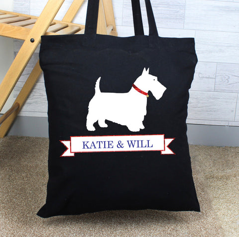 Personalised Scottie Dog Black Cotton Bag