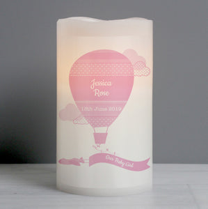 Personalised Up & Away Baby Girl Nightlight LED Candle