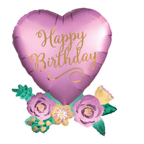 Birthday Satin Heart Supershape Balloon