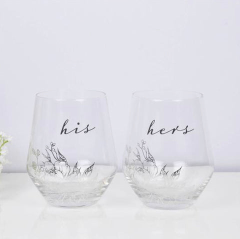 His & Hers Luxury Stemless Wine Glass Set