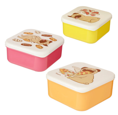 Pug Mopps Set of 3 Reusable BPA Free Plastic Lunch Boxes