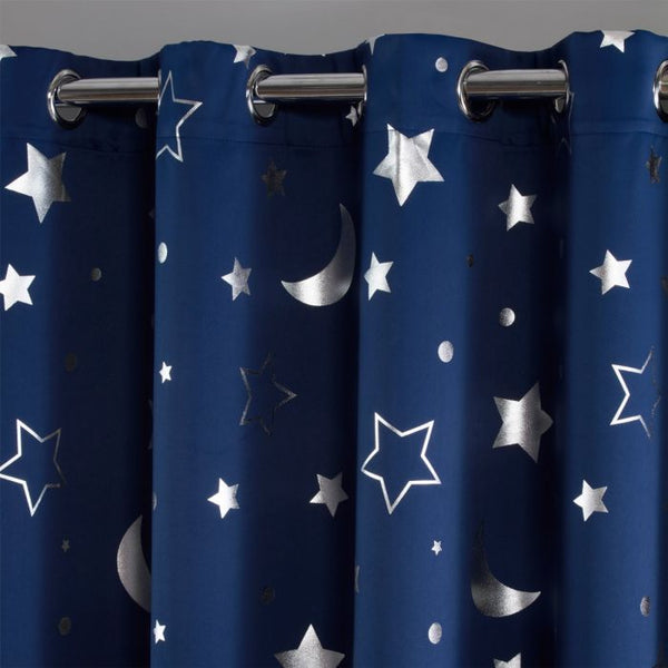 Star Blackout Galaxy Kids Curtains - Navy