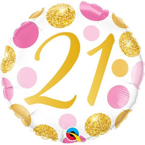 21st Birthday Pink & Gold Dots Balloon