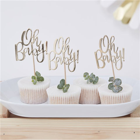 'Oh Baby!' Gold Foil Cupcake Toppers