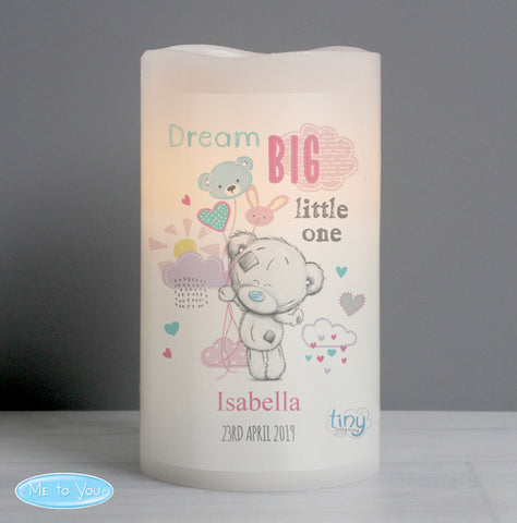 Personalised Tiny Tatty Teddy Dream Big Pink Nightlight LED Candle