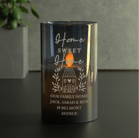 Personalised HOME Smoked Glass LED Candle