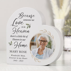 Personalised Botanical Memorial Photo Upload Free Standing Heart Ornament