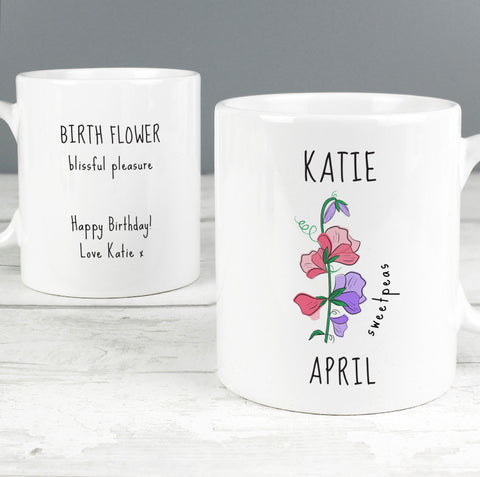 Personalised April Birth Flower - Sweet Peas Mug