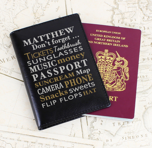 Personalised Dont Forget... Black Passport Holder