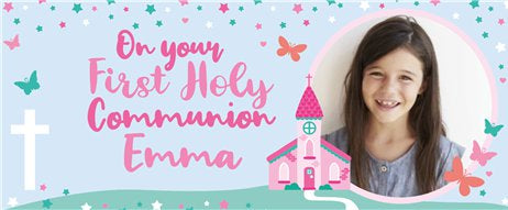 First Holy Communion Pink Personalised Banner