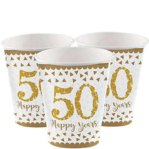 50th Gold Sparkling Wedding Anniversary Cups