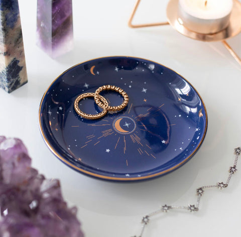 Ceramic Blue Crescent Moon Trinket Dish