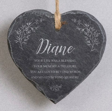 Personalised Memorial Hanging Slate Heart