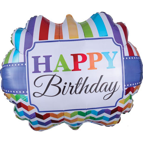 Happy Birthday Stripes Supershape Balloon