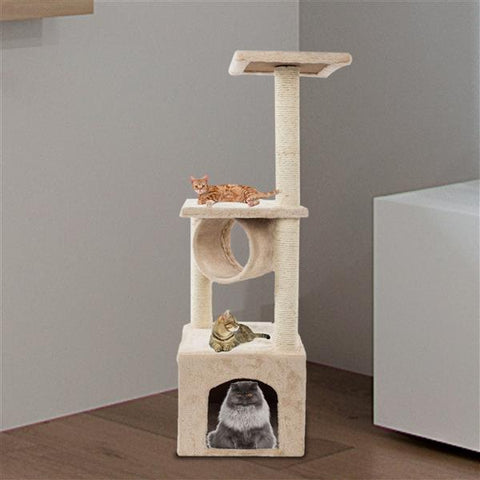 36" Solid Cute Sisal Rope Plush Cat Climb Tree Cat Tower - Beige