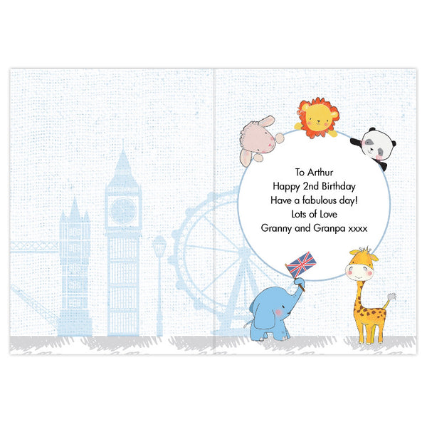 Personalised London Animal Bus Birthday Card