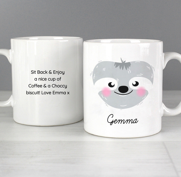 Personalised Cute Sloth Face Mug