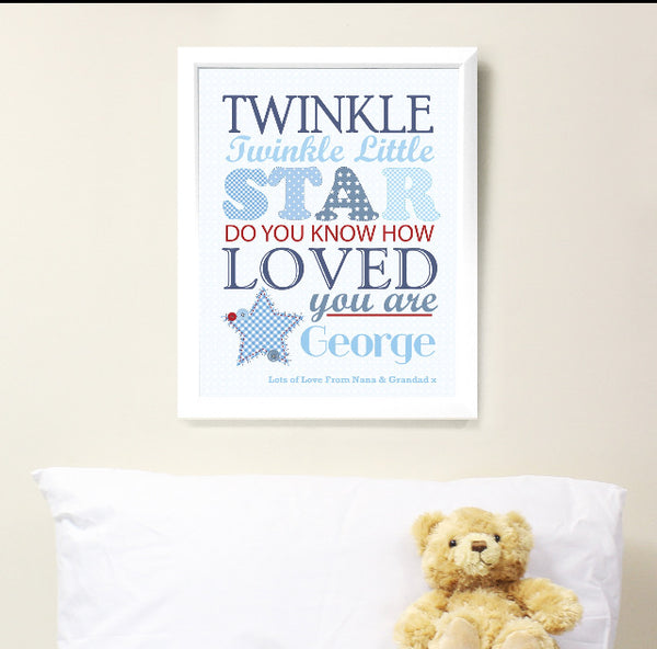 Personalised Twinkle Boys White Framed Print