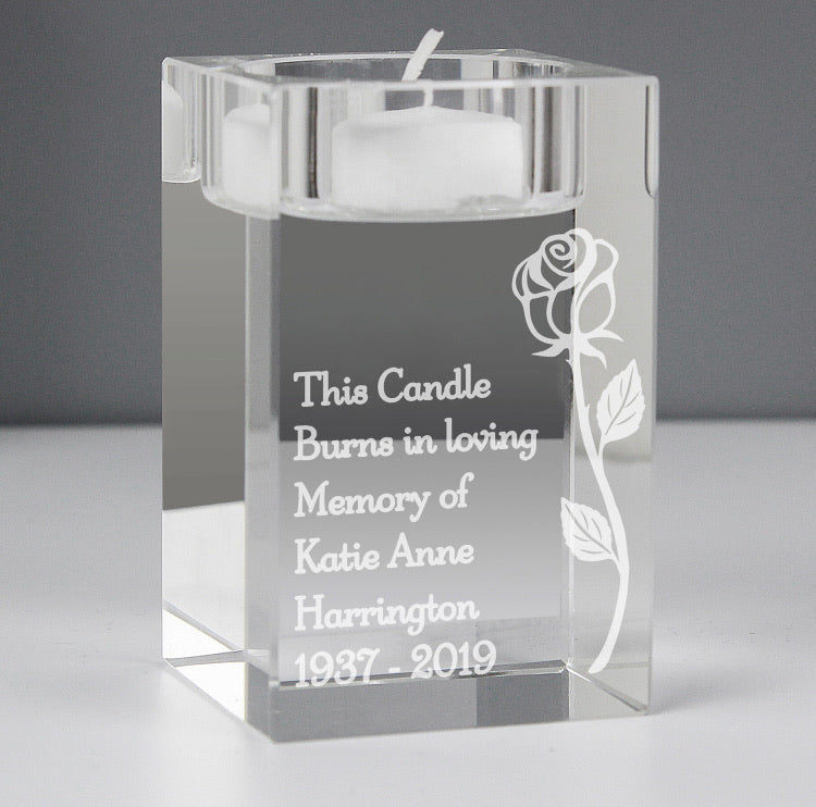 Personalised Rose Glass Tea Light Holder