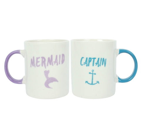 Pair of Captain and Mermaid Ceramic Mugs