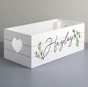 Personalised Name Only Botanical White Wooden Crate