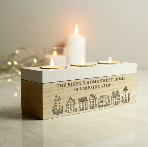 Personalised HOME Triple Tea Light Box