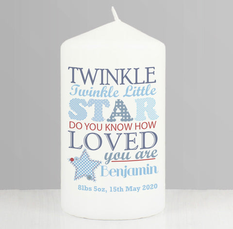 Personalised Twinkle Boys Candle