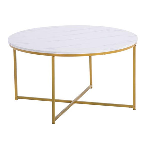 Marble Simple Round Coffee Table - White/Gold