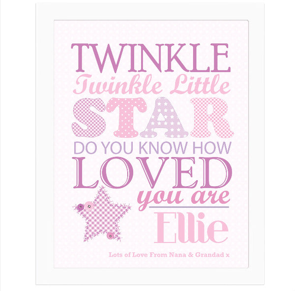 Personalised Twinkle Girls White Framed Print