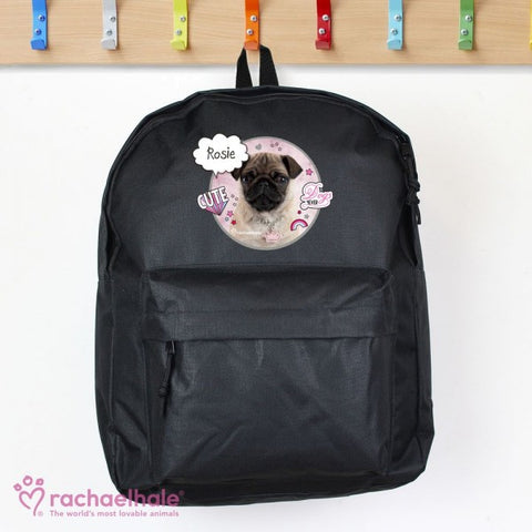 Personalised Rachael Hale Doodle Pug Black Backpack