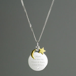 Personalised Moon & Stars Sterling Silver Necklace