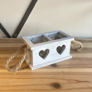 Wooden Double Candle Holder - White