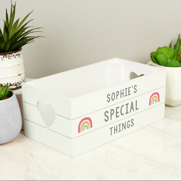 Personalised Rainbow White Wooden Crate